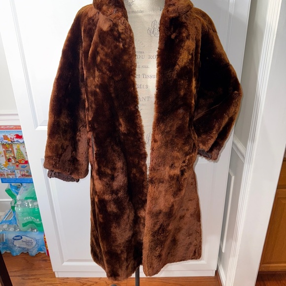 Vintage Real Fur Shearling Brown Trench Coat Size Medium Large - Picture 4 of 13